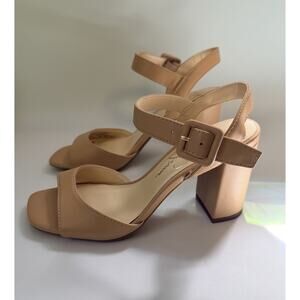 Jessica Simpson Block Heel Ankle Strap Sandals Nude/Beige Sz 6 Open Toe NWOB
